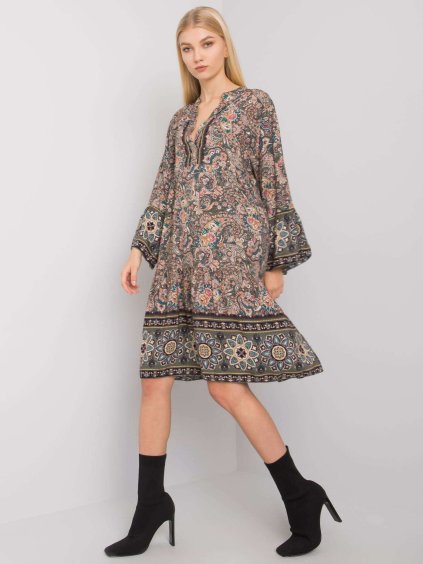 Khaki dámské vzorované volné šaty