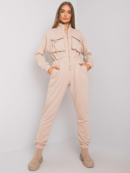 Béžový dámský overal s kapsami