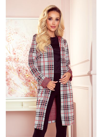 Černo-šedo-červený kabátek s kapucí COLETTE