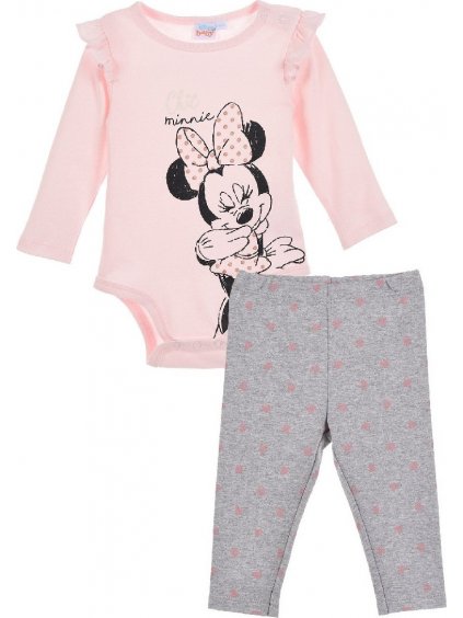 RŮŽOVO-ŠEDÝ SET BODY A LEGÍNŮ MINNIE MOUSE