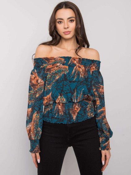 Modro-béžová dámská vzorovaná halenka