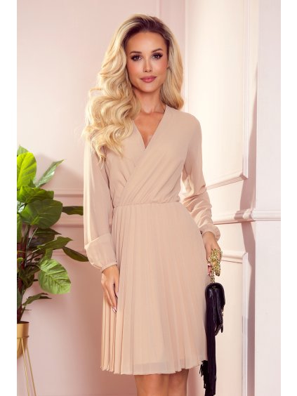 Béžové šifónové šaty CAMILLA (Velikost XS)