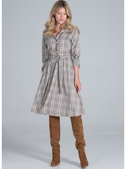 Šedé kárované košilové šaty