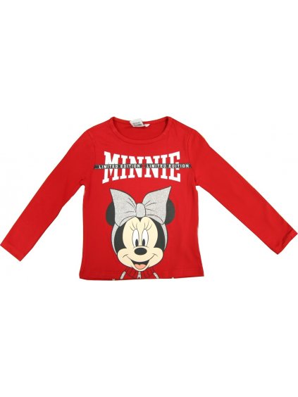 ČERVENÉ TŘPYTIVÉ TRIČKO MINNIE S DLOUHÝM RUKÁVEM