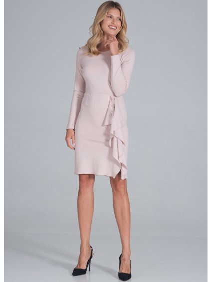 Světle růžové mini šaty s ozdobným volánkem