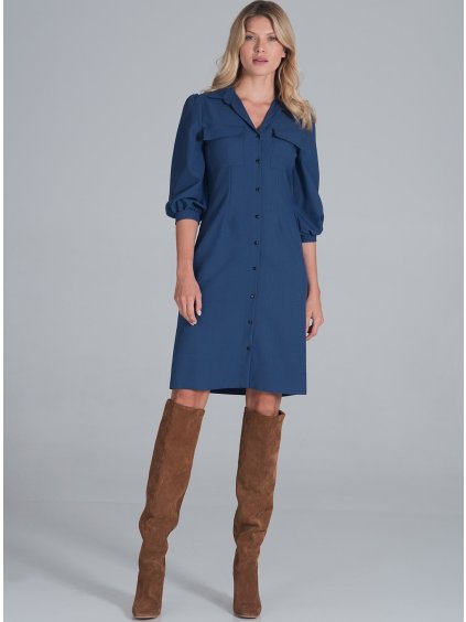 Safírové košilové midi šaty
