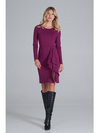 Fuchsiové mini šaty s ozdobným volánkem