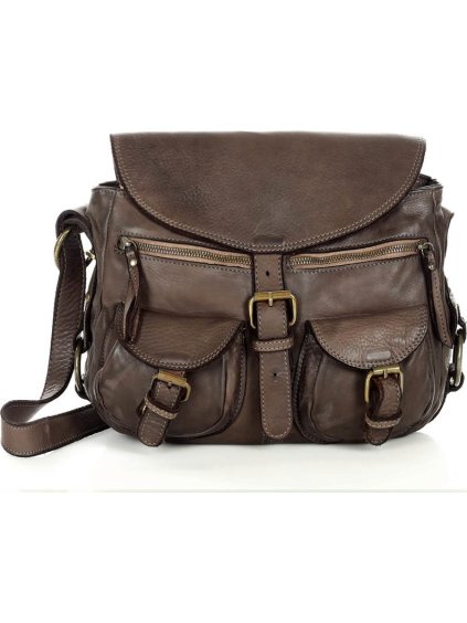 MARCO MAZZINI HNĚDÁ KOŽENÁ MESSENGER BAG S KAPSAMI