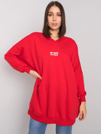 Červená tunika Raella s nápisem We need to talk