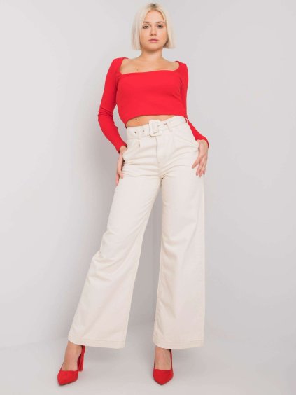 Béžové dámské široké kalhoty s páskem