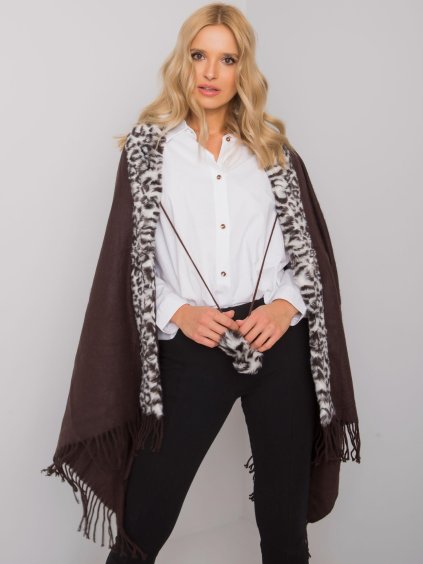 Hnědá šála s béžovou kožešinkou (Velikost ONE SIZE)