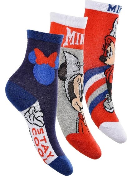 Trojbalení dívčích ponožek Minnie Mouse - modrá-šedá-červená