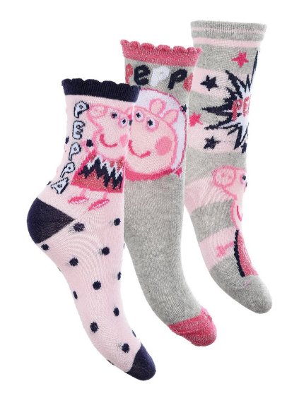 Trojbalení dívčích ponožek Peppa Pig - růžová/šedá/šedo-růžová