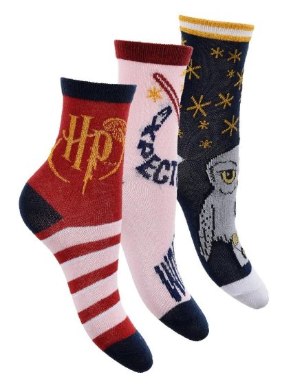 Trojbalení dívčích ponožek Harry Potter - červená/růžová/černá (Velikost 23/26)