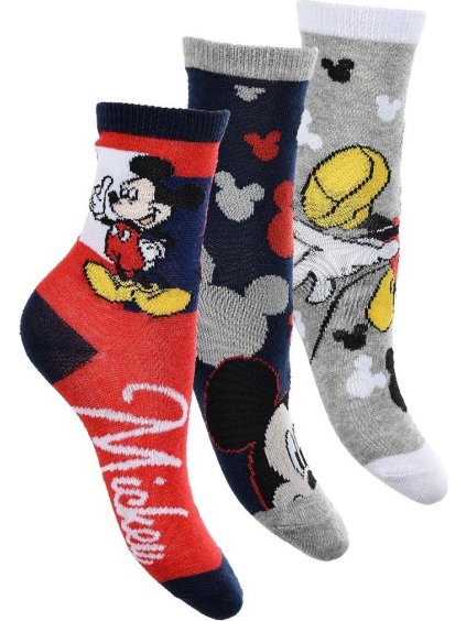 Trojbalení chlapeckých ponožek Mickey Disney - červená/modrá/šedá