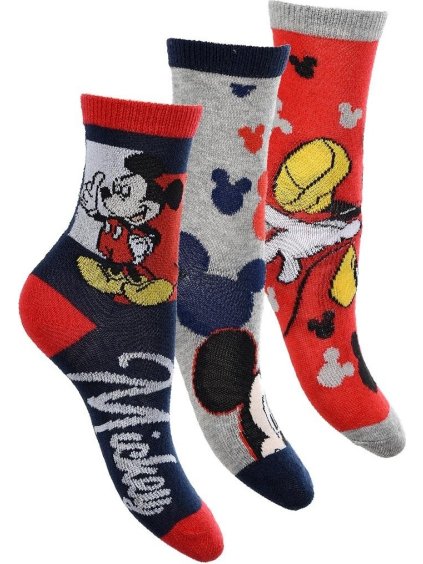 Trojbalení chlapeckých ponožek Mickey Disney - modrá/šedá/červená