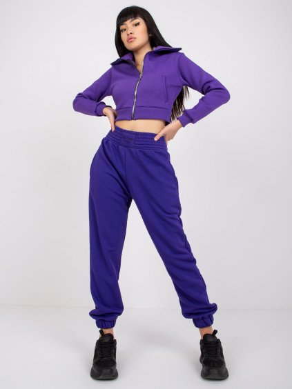 Fialové dámské tepláky s vysokým pasem