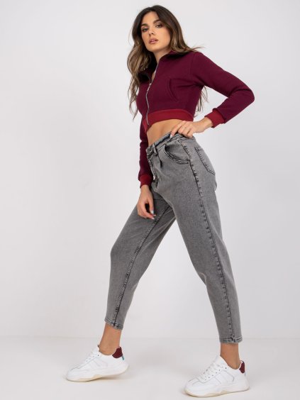Šedé dámské džíny s vysokým pasem