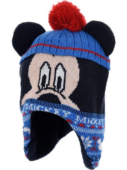 MODRO-ČERNÁ ZIMNÍ ČEPICE VE TVARU MICKEY MOUSE