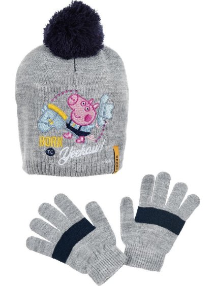 Šedá sada čepice a rukavic Peppa Pig