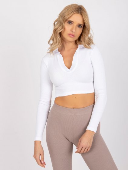 Bílý crop top Flores s límečkem