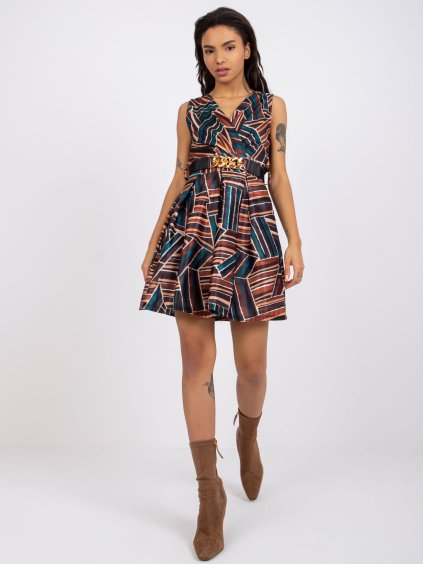 Barevné vzorované šaty Alta s opaskem a přezkou