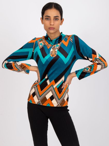 Modro-oranžová velurová halenka Pari s kapkovým průstřihem (Velikost ONE SIZE)