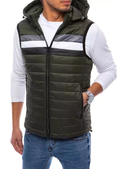 Zelená pánská prošívaná vesta s pruhy