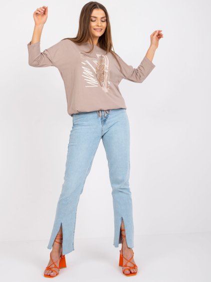 Béžové dámské tričko s potiskem