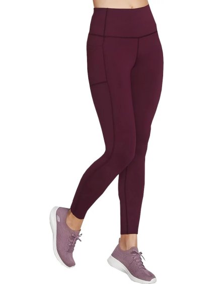 Vínové dámské legíny Skechers Go Walk High Waisted Legging (Velikost L)
