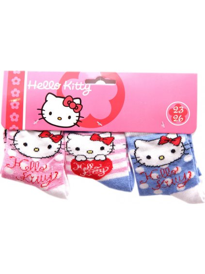 RŮŽOVO-MODRÉ PONOŽKY HELLO KITTY - TROJBALENÍ