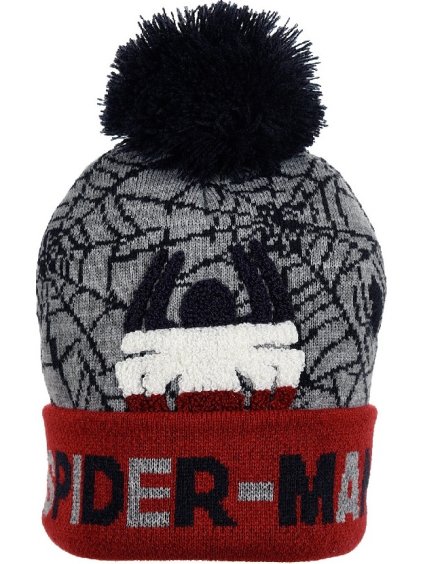 Šedo-vínová čepice Spider-Man s bambulí