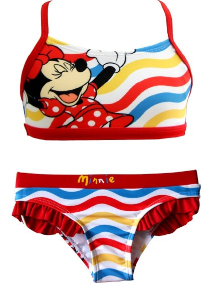 Červené dvoudílné plavky Minnie Mouse s volánky (Velikost 98)