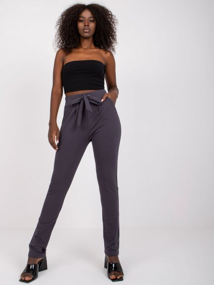 Grafitové bavlněné kalhoty Santos v pase na mašli