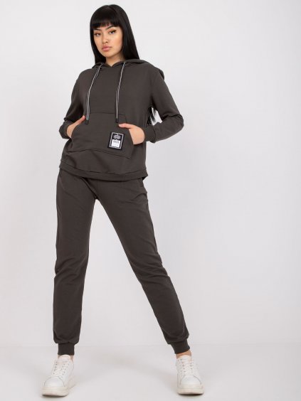 Khaki tepláková souprava s kapucí