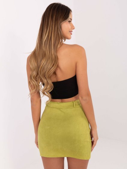 Světle zelená semišová sukně