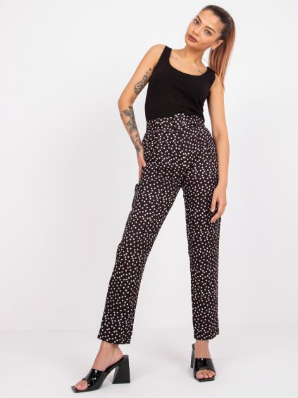Černo-bílé puntíkaté elegantní kalhoty