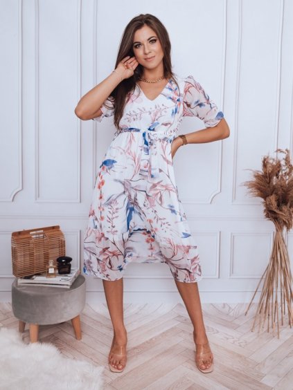 Bílé midi šaty s květinovým vzorem SELIA