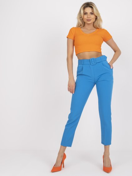 Světle modré dámské kalhoty s vysokým pasem (Velikost 2XL)