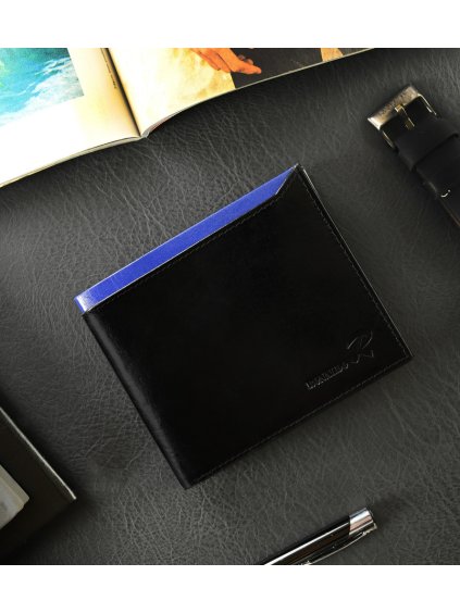 Ronaldo Černo-modrá peněženka z přírodní kůže K032