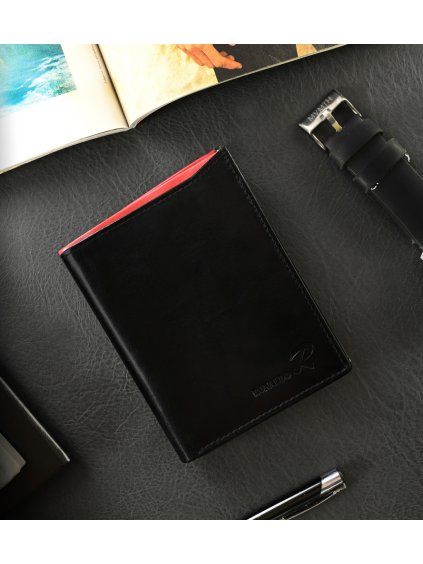 Ronaldo Černá peněženka z přírodní kůže s červenou vsadkou K041