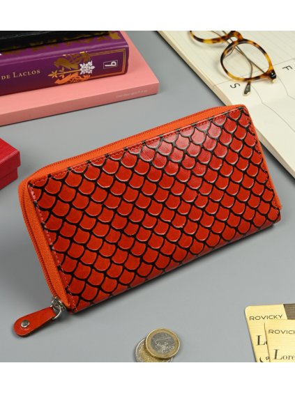 Oranžová peněženka se vzorem šupinek N052