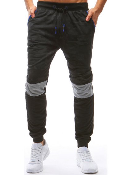 Černé tepláky s šedým pruhem