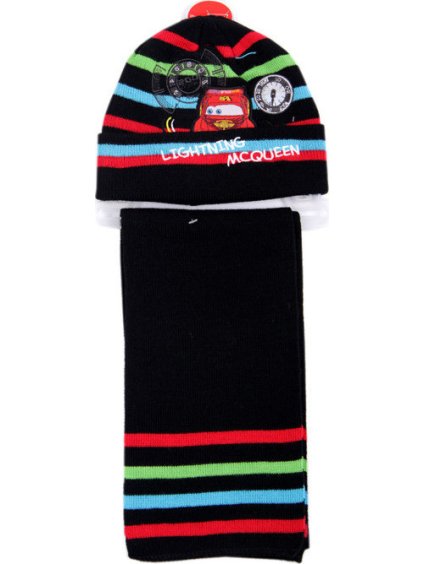 Auta - chlapecký pruhovaný set čepice + šála