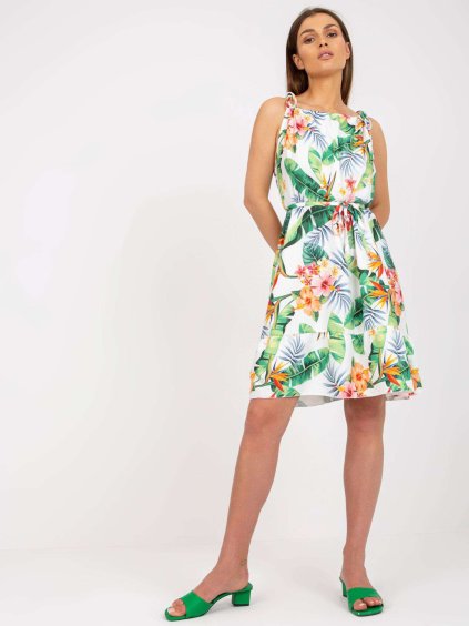Bílé šaty s tropickým vzorem