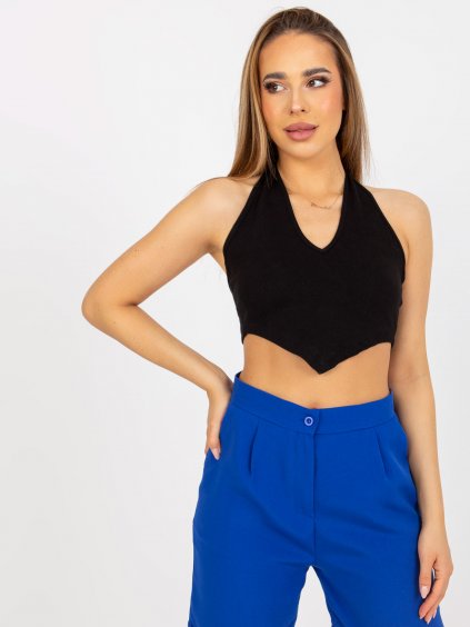 Černý žebrovaný crop top