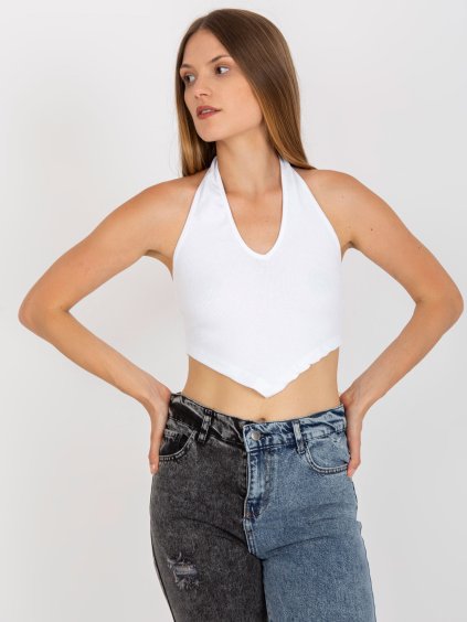 Bílý crop top s výstřihem (Velikost S)