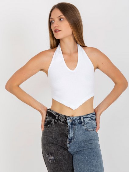 Bílý crop top s výstřihem