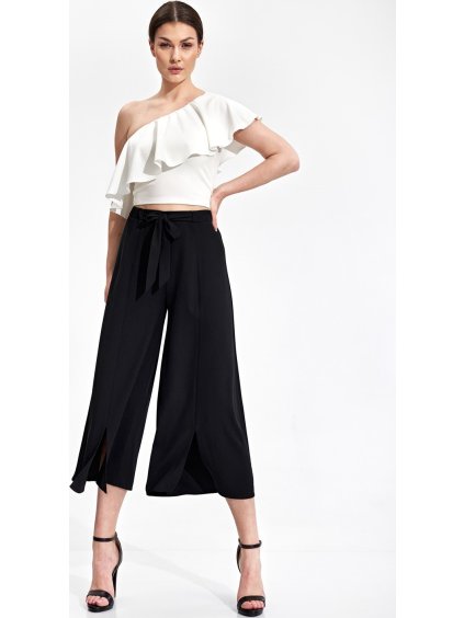 Černé široké letní kalhoty s rozparky