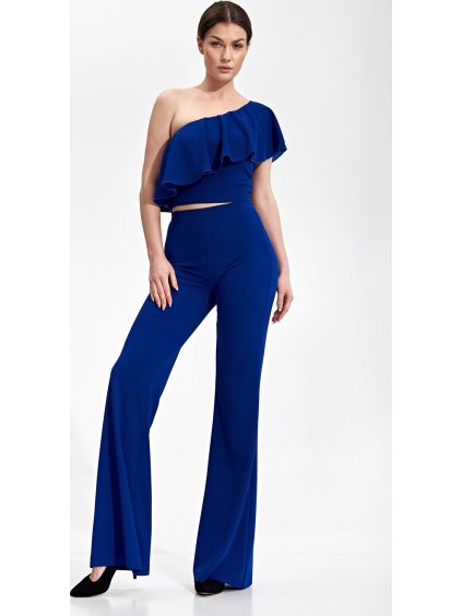 Safírové elegantní zvonové kalhoty